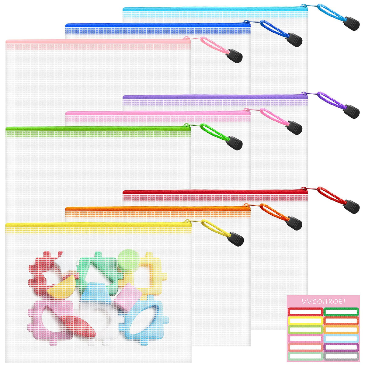 10-Size Mesh Zipper Pouch Organizer Set in Assorted Colors
