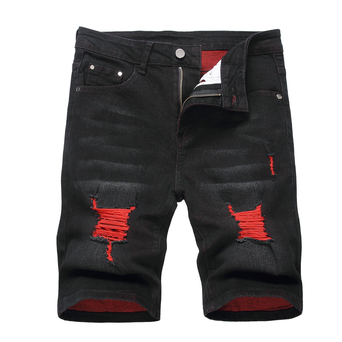JUNBAOSS Men's Slim-Fit Ripped Stretch Denim Shorts