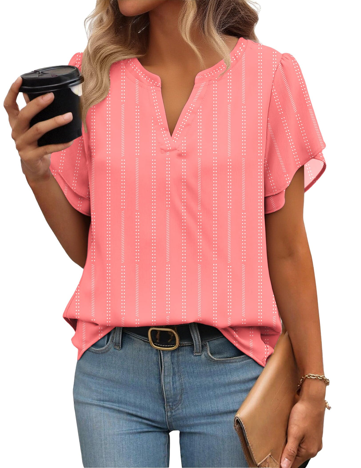 Zeagoo Women's V-Neck Short-Sleeve Chiffon Work Blouse