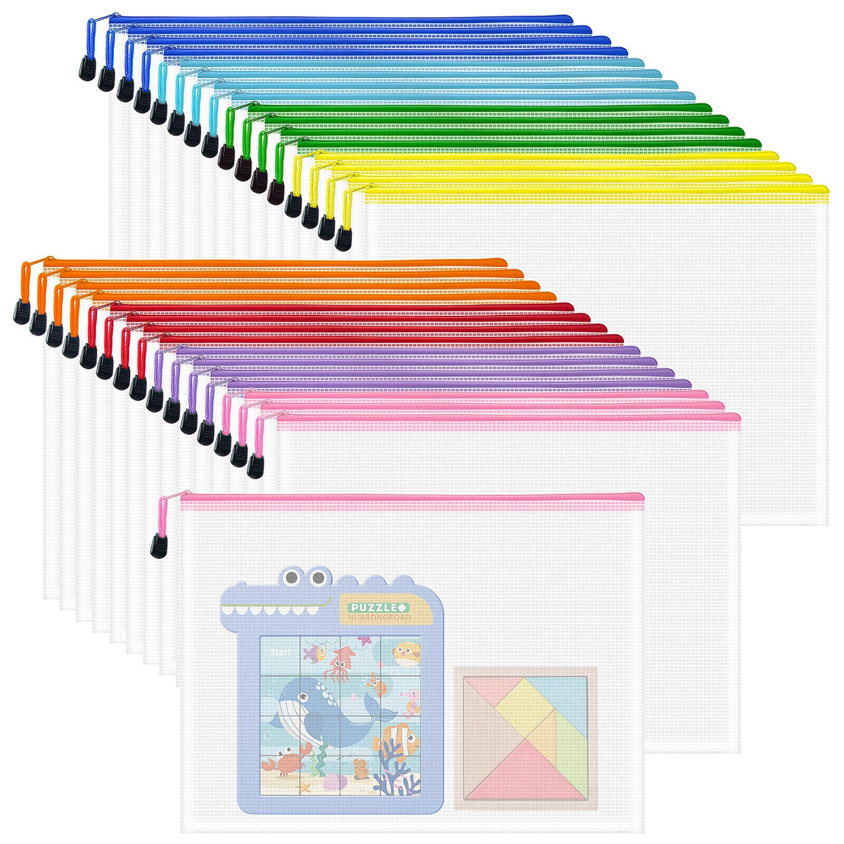 10-Size Mesh Zipper Pouch Organizer Set in Assorted Colors