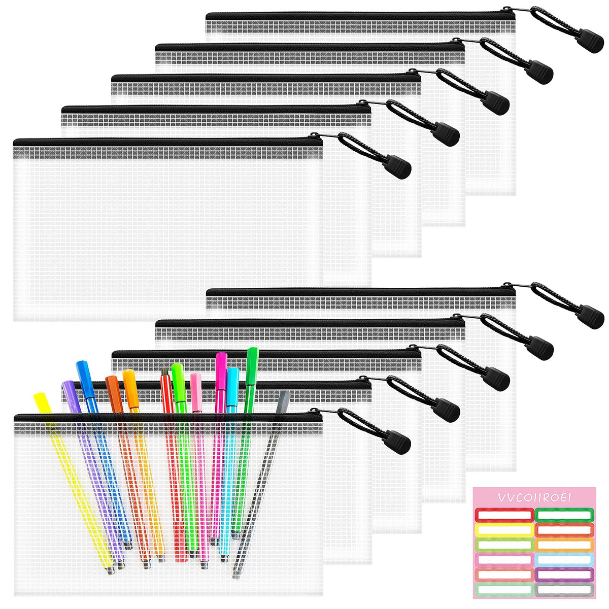 10-Size Mesh Zipper Pouch Organizer Set in Assorted Colors