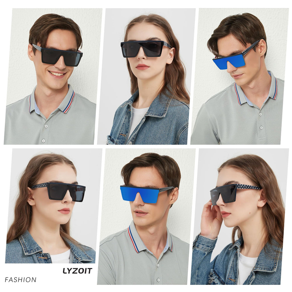 LYZOIT Oversized Square Flat-Top Sunglasses for Men and Women