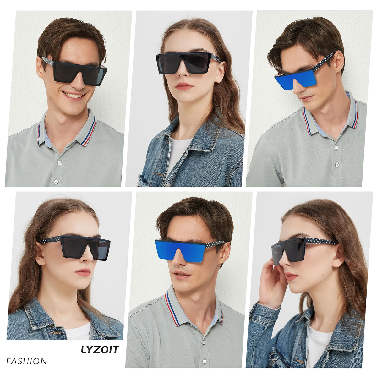 LYZOIT Oversized Square Flat-Top Sunglasses for Men and Women