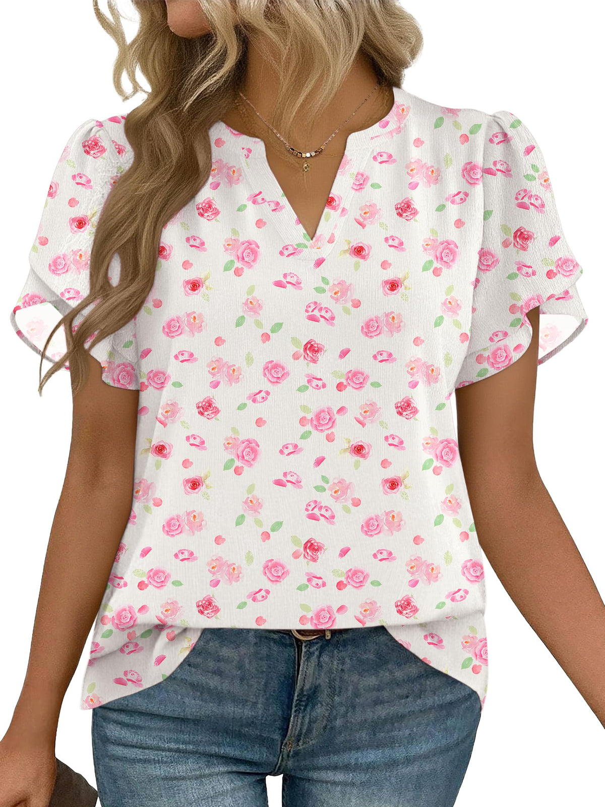 Zeagoo Women's V-Neck Short-Sleeve Chiffon Work Blouse