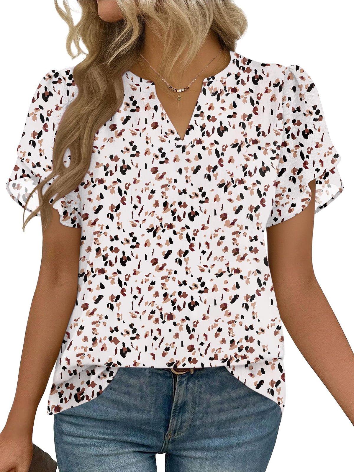 Zeagoo Women's V-Neck Short-Sleeve Chiffon Work Blouse