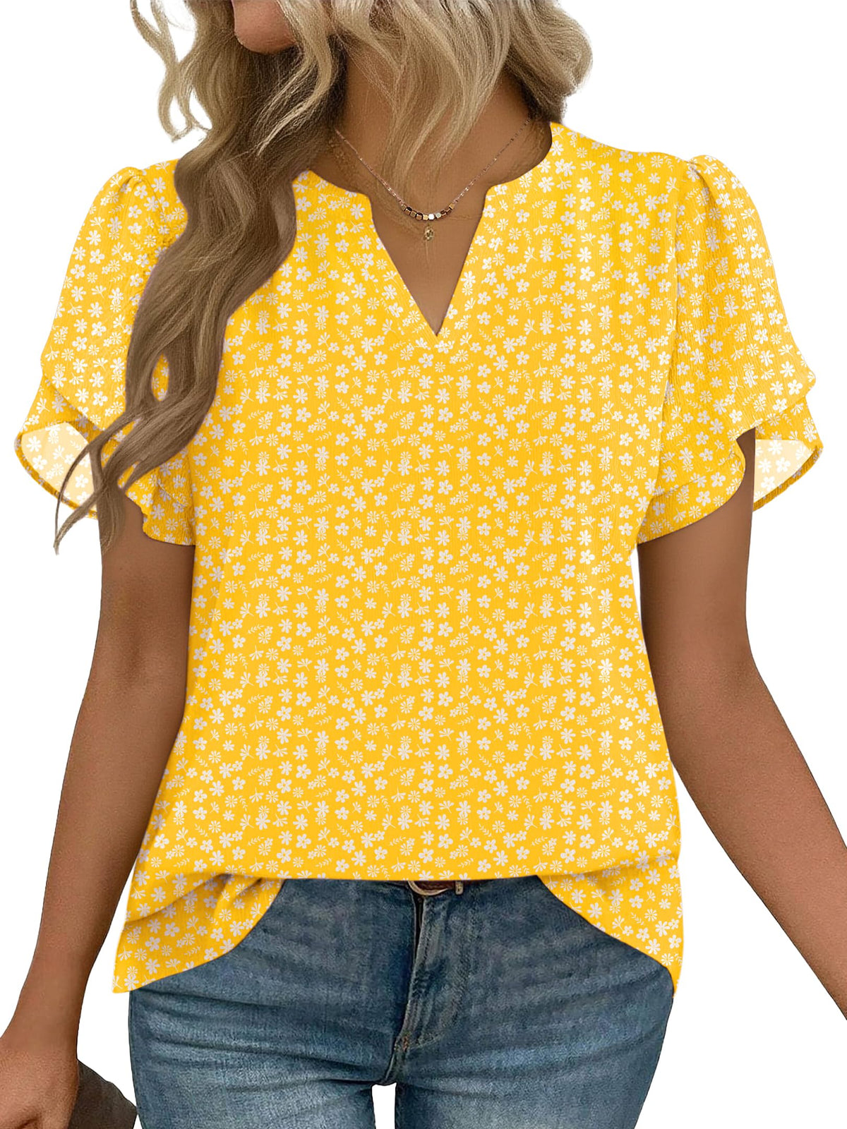 Zeagoo Women's V-Neck Short-Sleeve Chiffon Work Blouse