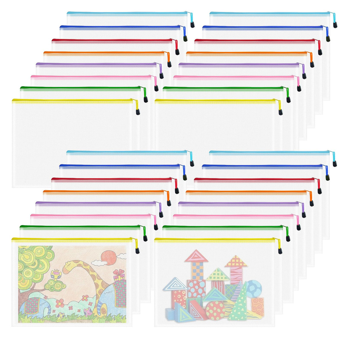 10-Size Mesh Zipper Pouch Organizer Set in Assorted Colors