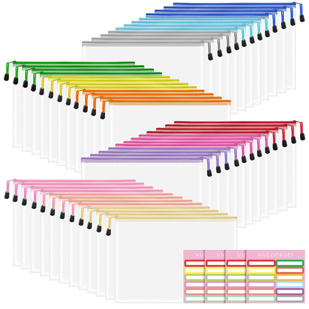 10-Size Mesh Zipper Pouch Organizer Set in Assorted Colors