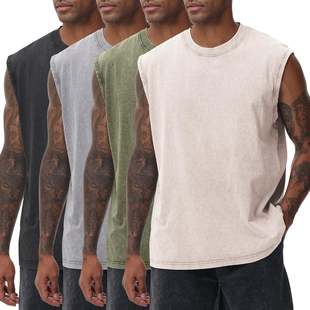 SnowElve Mens Workout Tank Tops Sleeveless Tee Shirts Men Muscle Shirt Gym Acid Wash T Shirts Running Beach Loose Fit Tee
