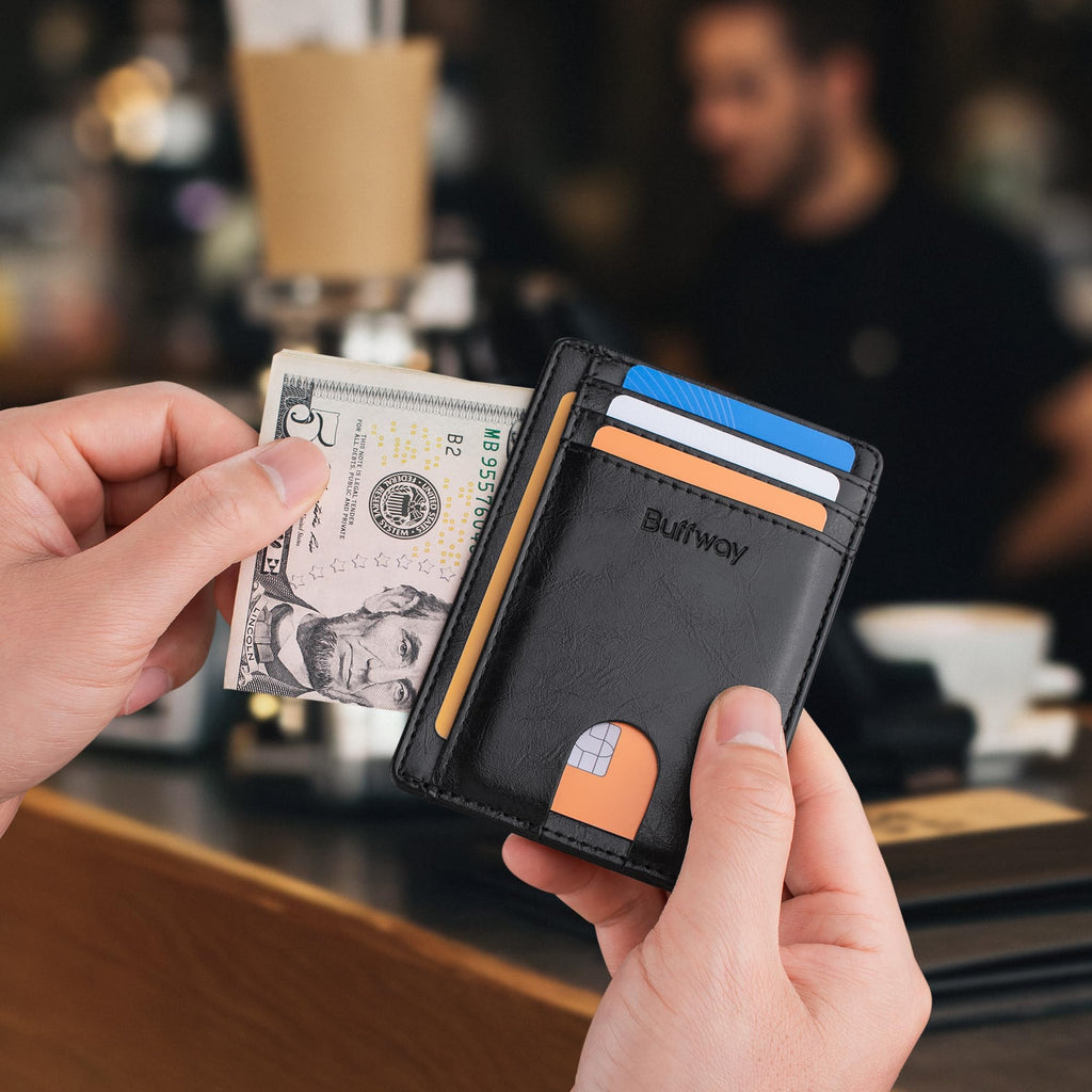 Buffway Slim Leather RFID Blocking Wallet for Men and Women