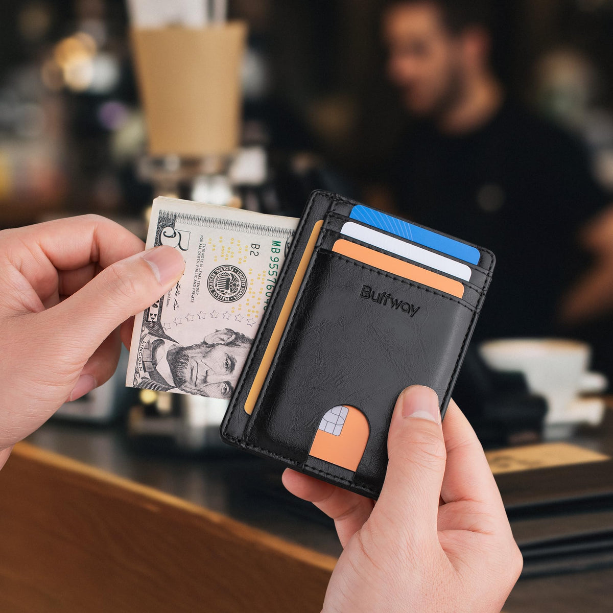 Buffway Slim Leather RFID Blocking Wallet for Men and Women