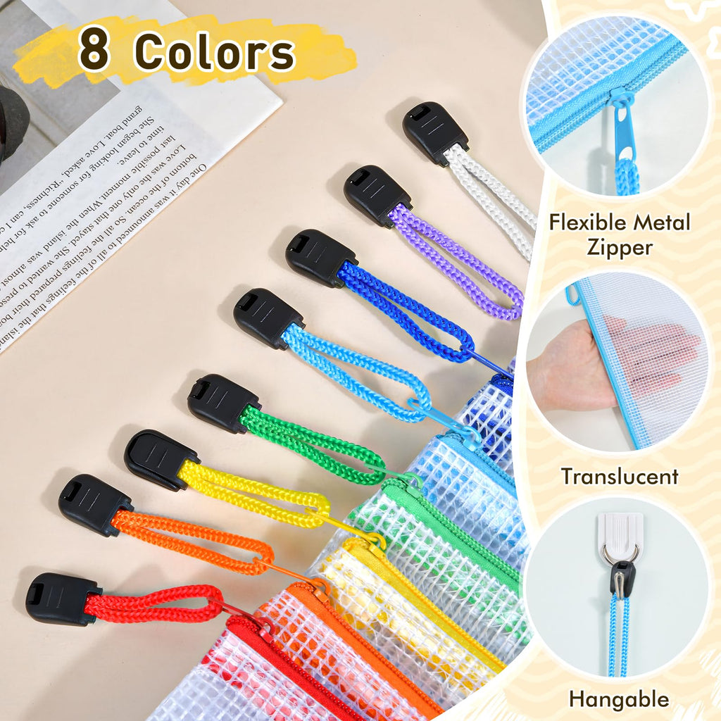 PAPEJOON 8-Size Waterproof Mesh Zipper Organizer Pouches