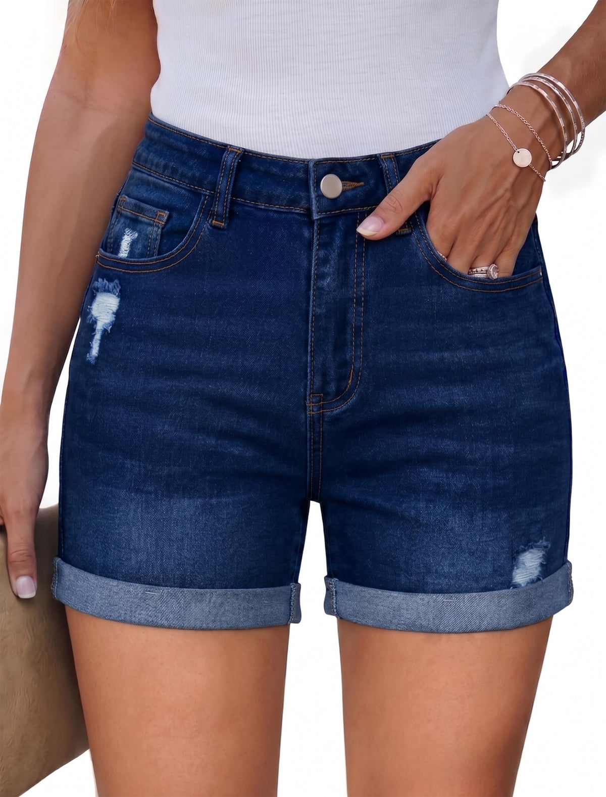 IWD Women's High-Waisted Ripped Denim Jean Shorts