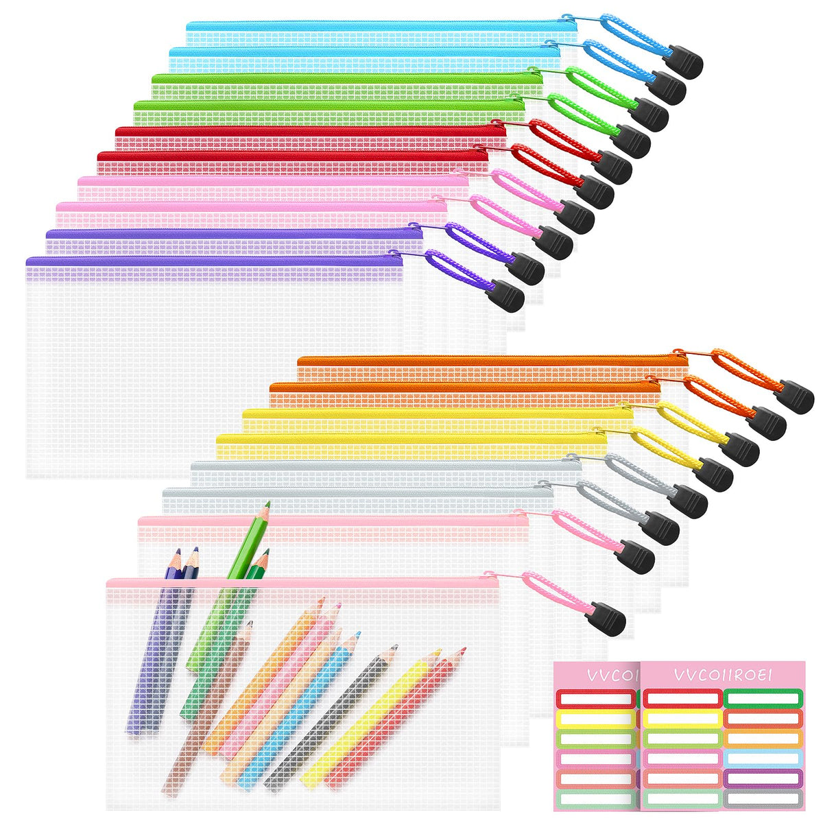 10-Size Mesh Zipper Pouch Organizer Set in Assorted Colors