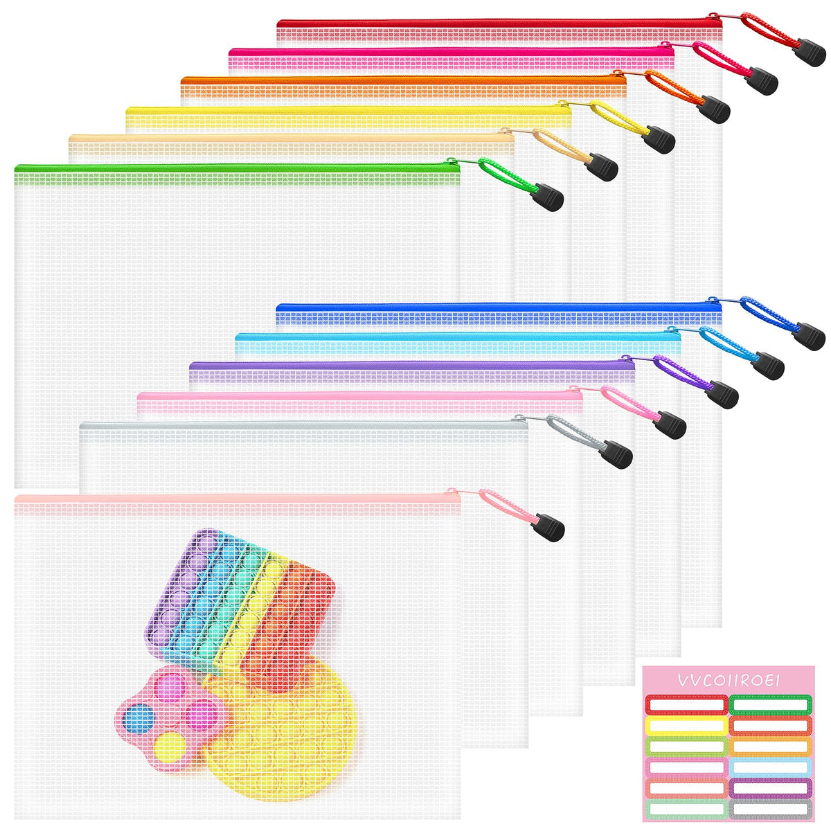 10-Size Mesh Zipper Pouch Organizer Set in Assorted Colors