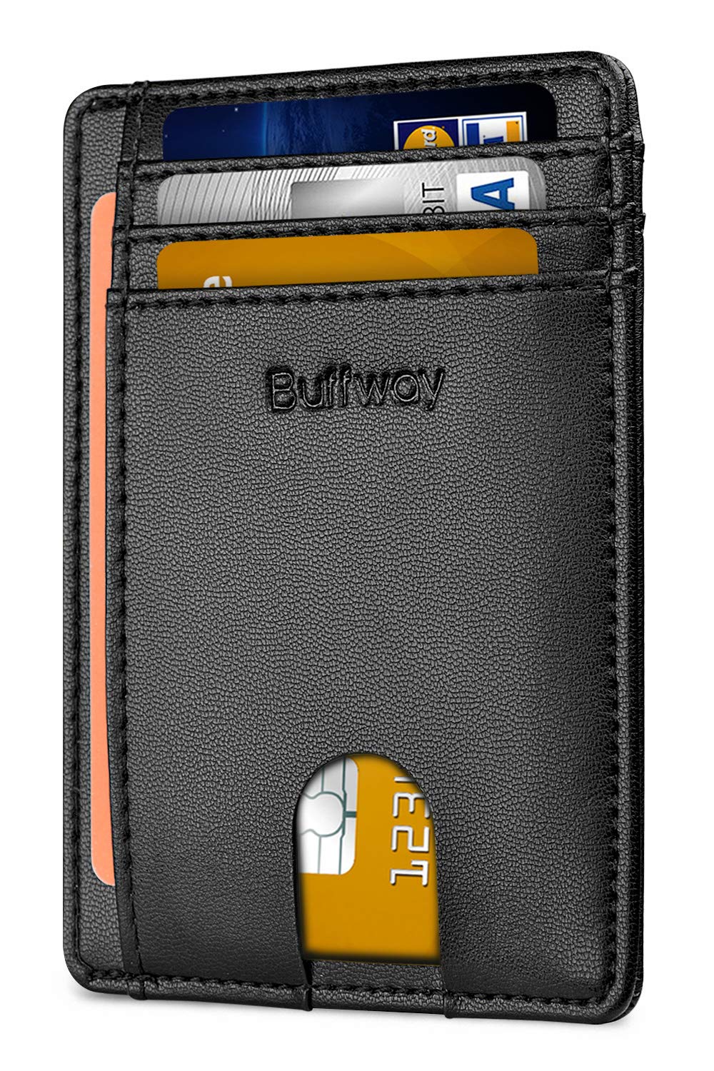 Buffway Slim Leather RFID Blocking Wallet for Men and Women