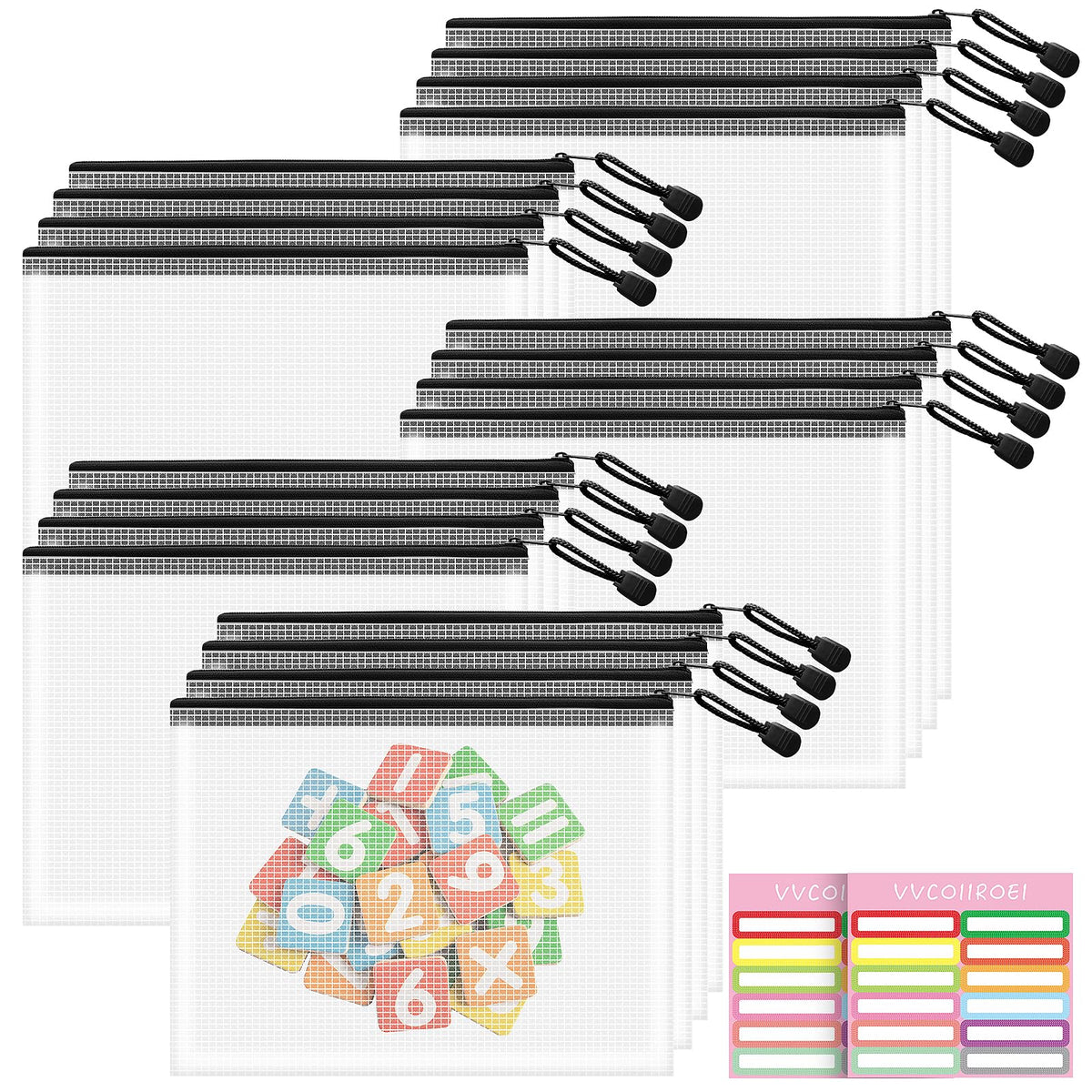 10-Size Mesh Zipper Pouch Organizer Set in Assorted Colors