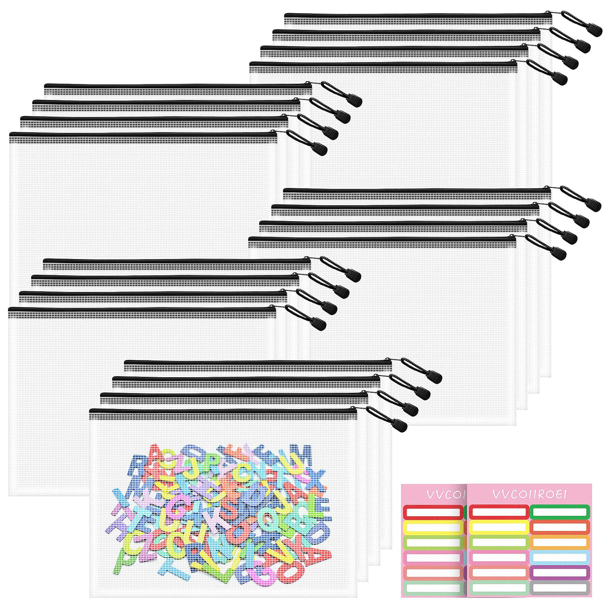 10-Size Mesh Zipper Pouch Organizer Set in Assorted Colors