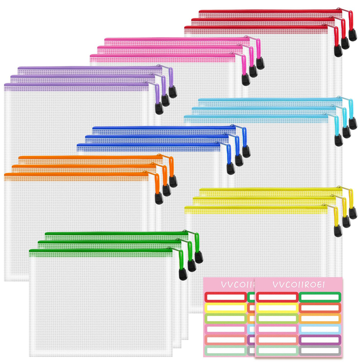 10-Size Mesh Zipper Pouch Organizer Set in Assorted Colors