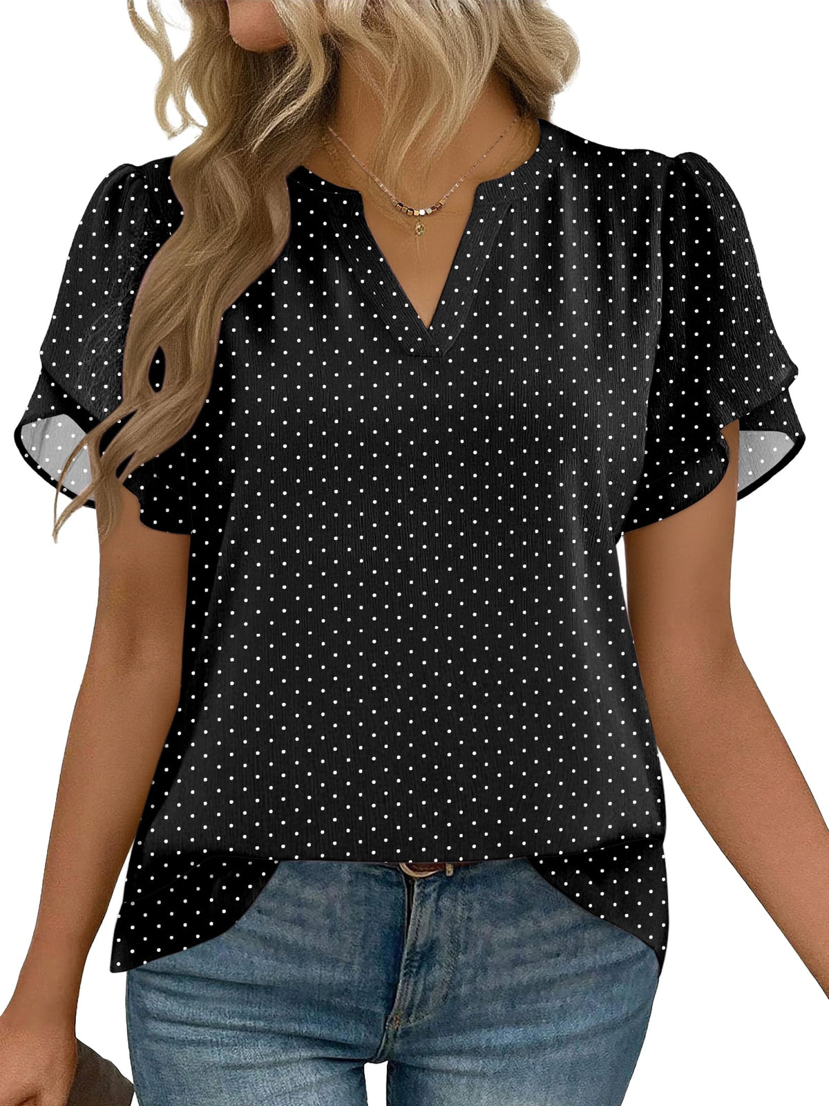 Zeagoo Women's V-Neck Short-Sleeve Chiffon Work Blouse