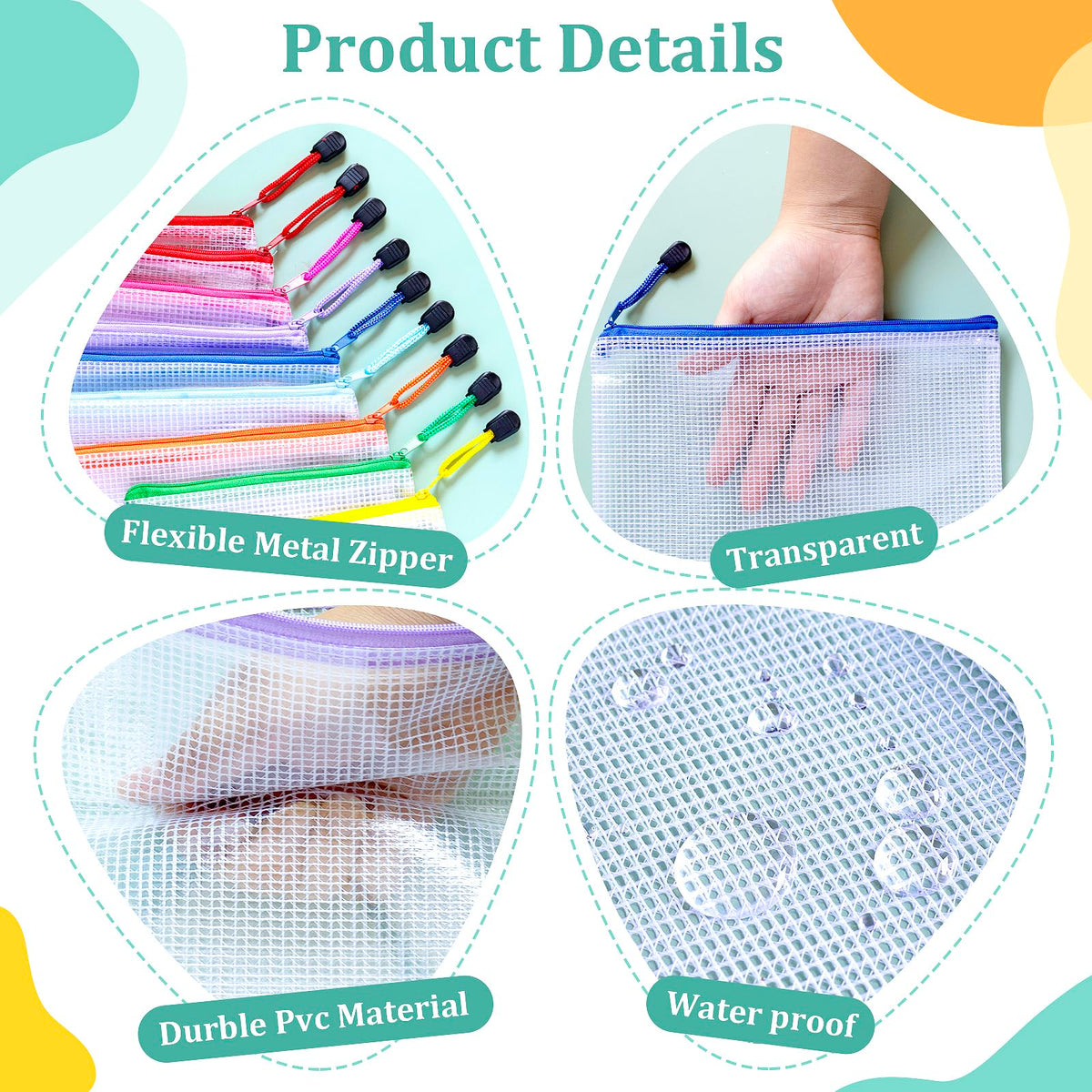 10-Size Mesh Zipper Pouch Organizer Set in Assorted Colors