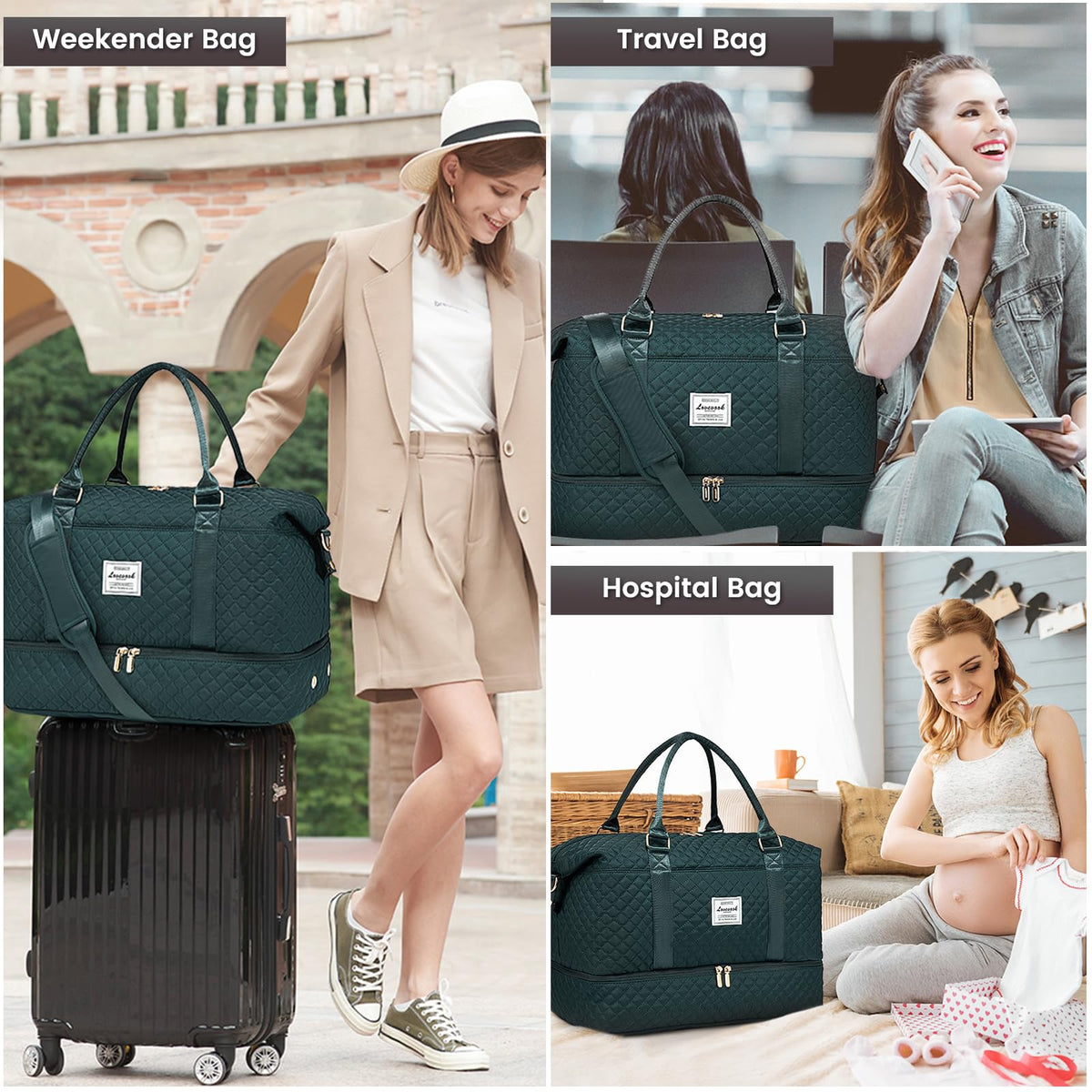 LOVEVOOK Travel Duffle Bag,Weekender Bags for Women with Shoe Compartment