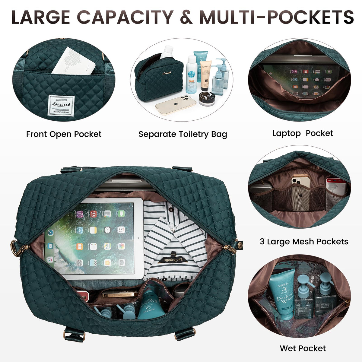 LOVEVOOK Travel Duffle Bag,Weekender Bags for Women with Shoe Compartment