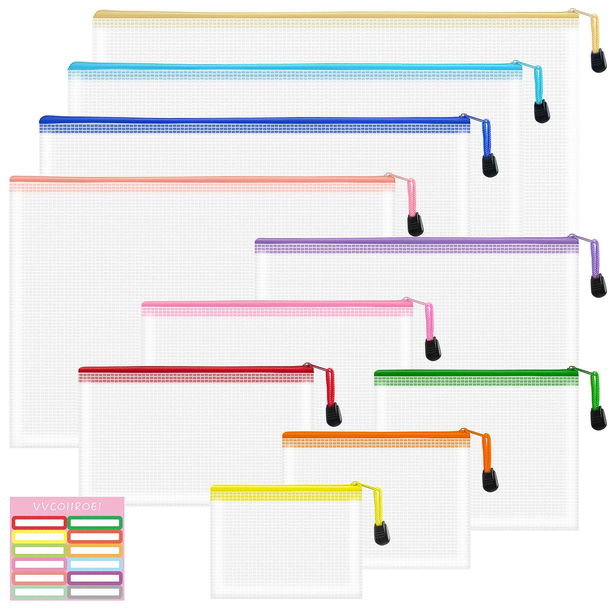 10-Size Mesh Zipper Pouch Organizer Set in Assorted Colors