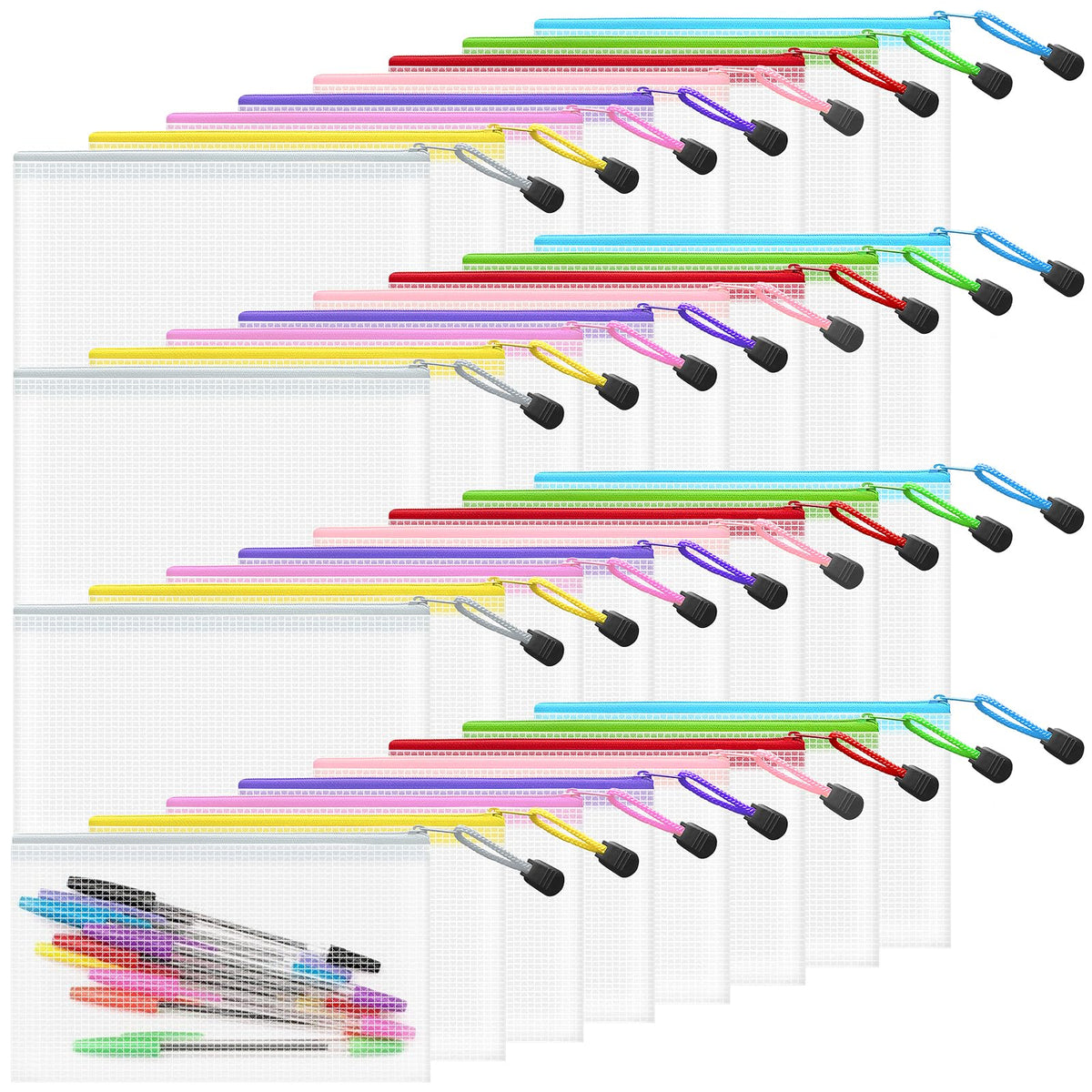 10-Size Mesh Zipper Pouch Organizer Set in Assorted Colors