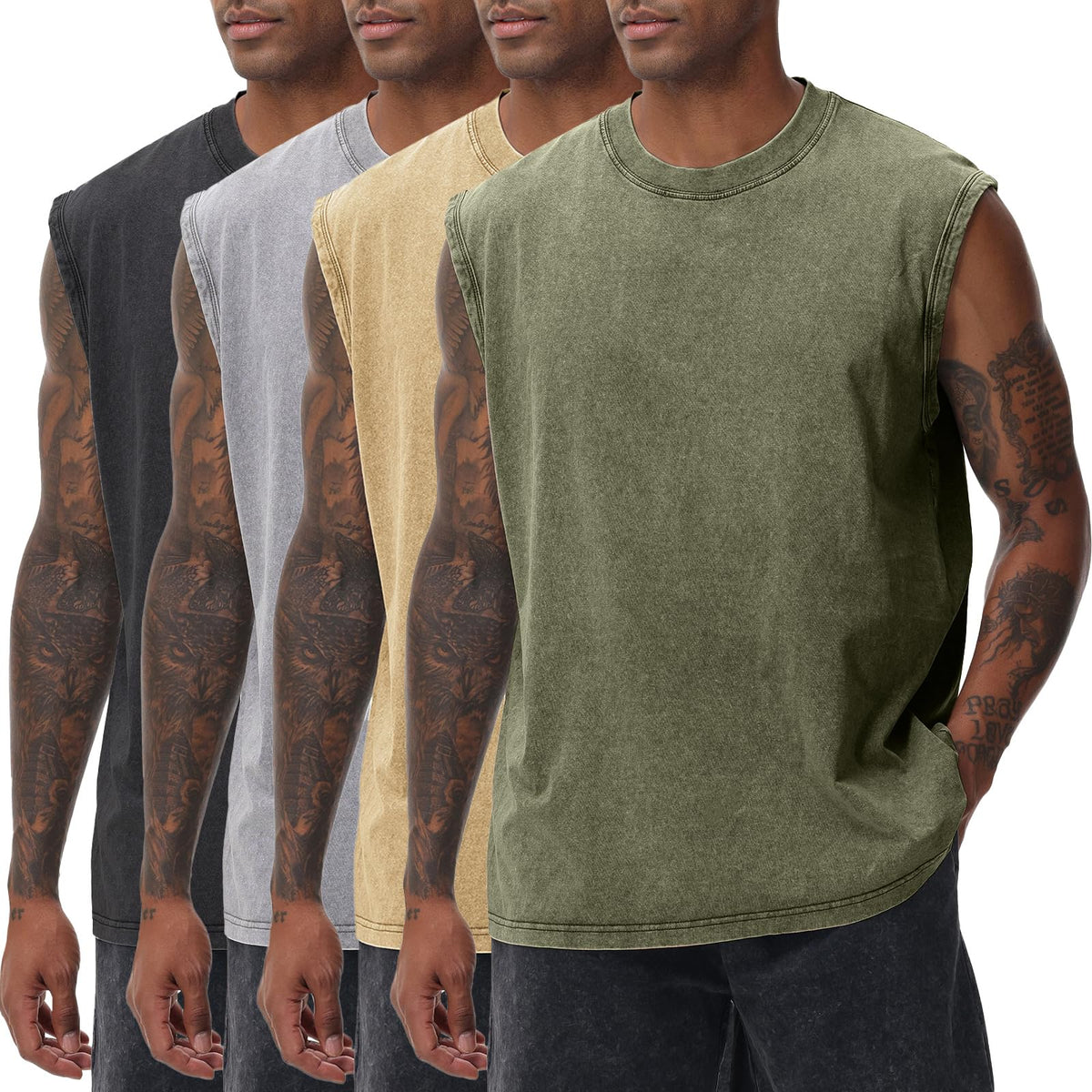 SnowElve Mens Workout Tank Tops Sleeveless Tee Shirts Men Muscle Shirt Gym Acid Wash T Shirts Running Beach Loose Fit Tee
