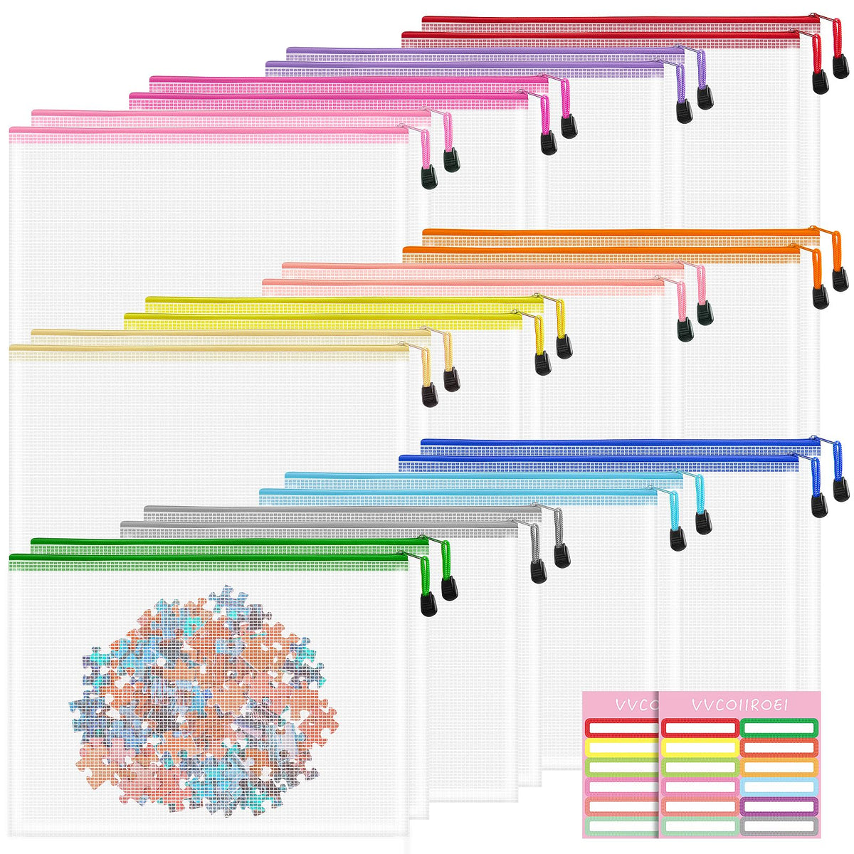10-Size Mesh Zipper Pouch Organizer Set in Assorted Colors