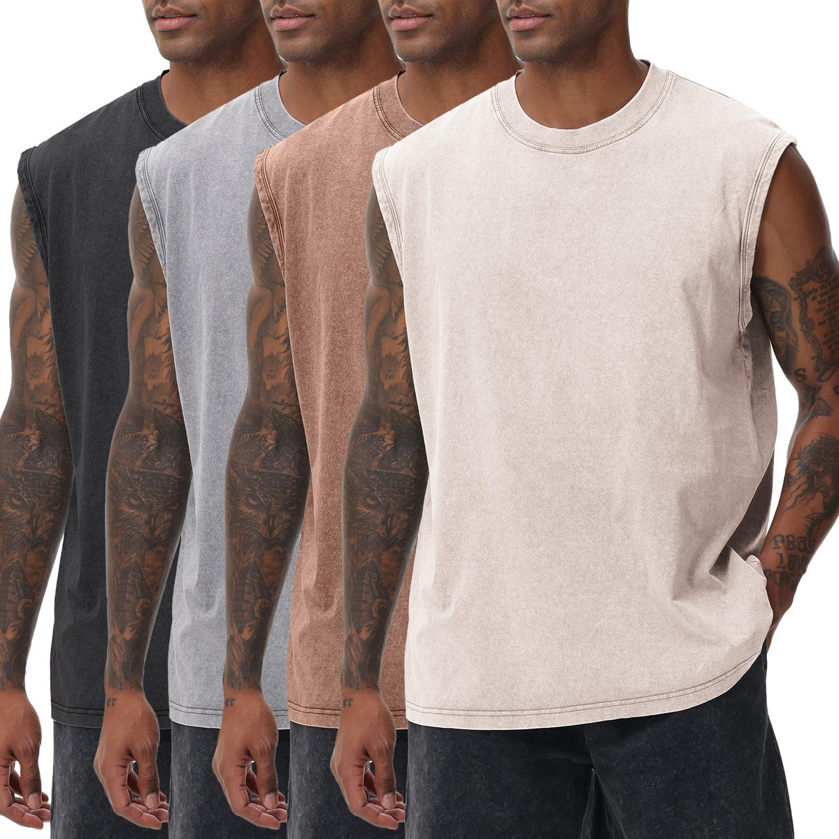 SnowElve Mens Workout Tank Tops Sleeveless Tee Shirts Men Muscle Shirt Gym Acid Wash T Shirts Running Beach Loose Fit Tee