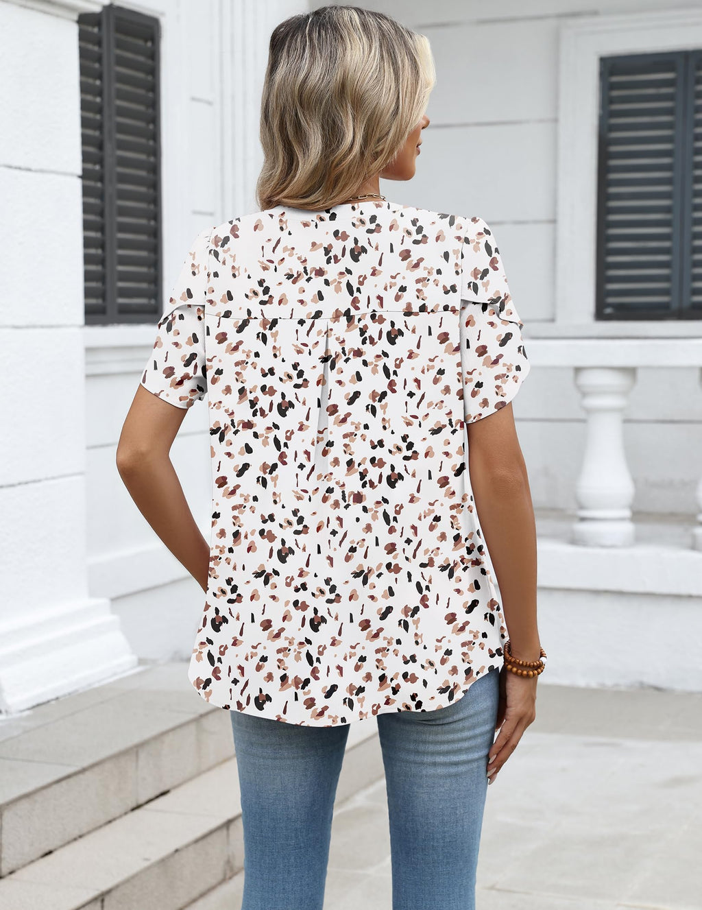 Zeagoo Womens Dressy Casual Chffon Shirts Short Sleeve V Neck Work Blouse