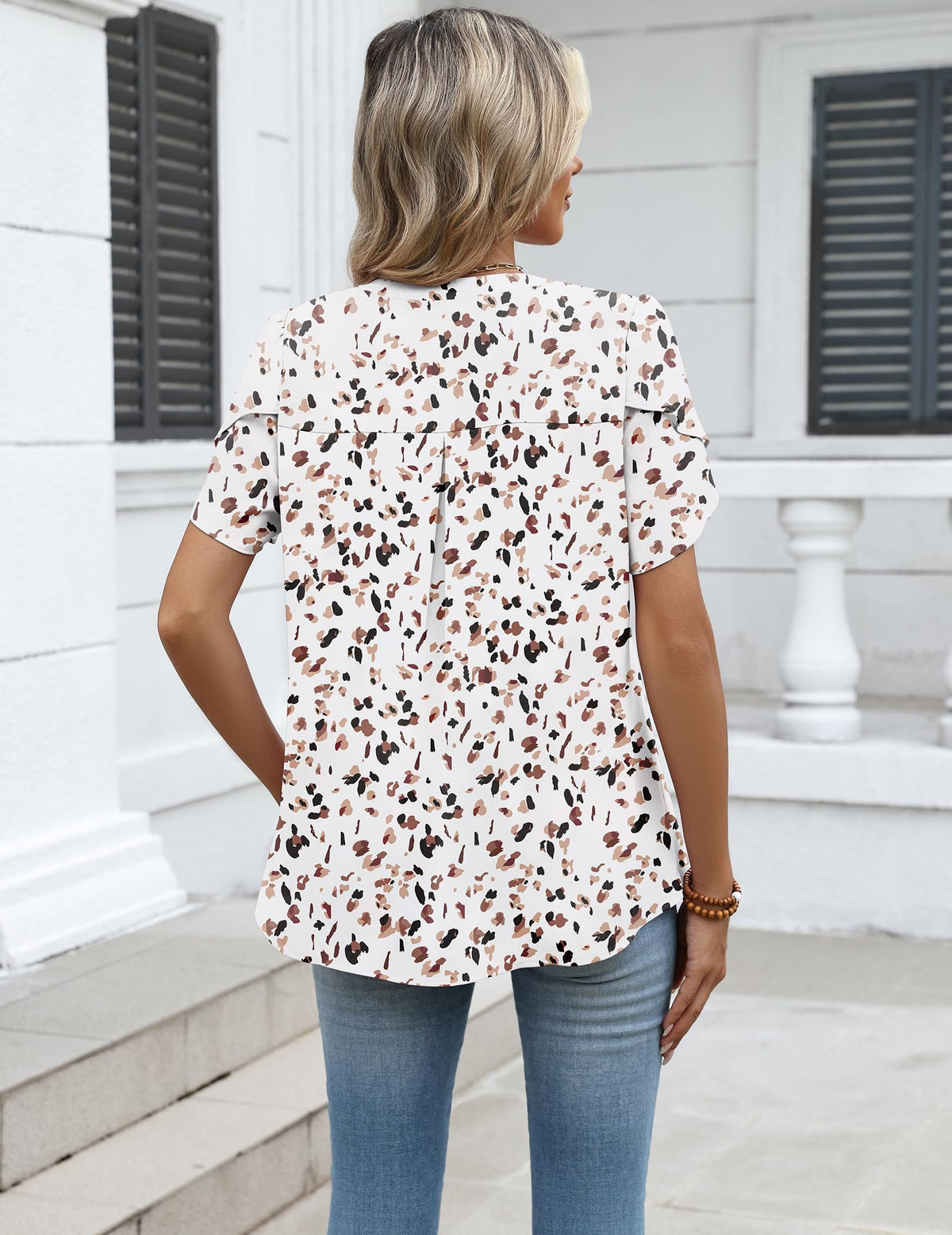 Zeagoo Womens Dressy Casual Chffon Shirts Short Sleeve V Neck Work Blouse