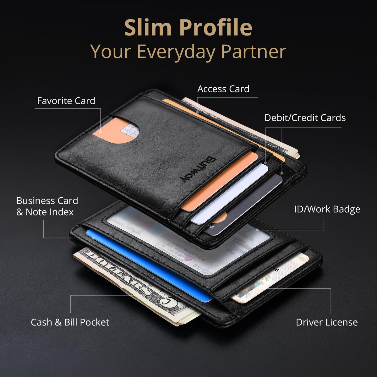 Buffway Slim Leather RFID Blocking Wallet for Men and Women