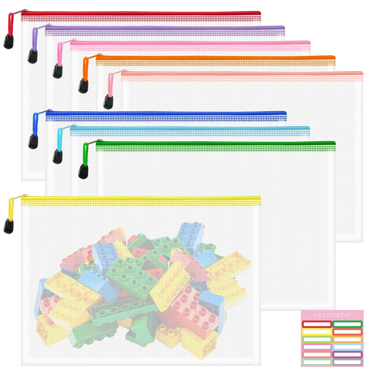 10-Size Mesh Zipper Pouch Organizer Set in Assorted Colors