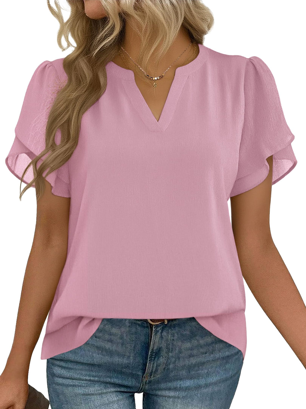 Zeagoo Women's V-Neck Short-Sleeve Chiffon Work Blouse