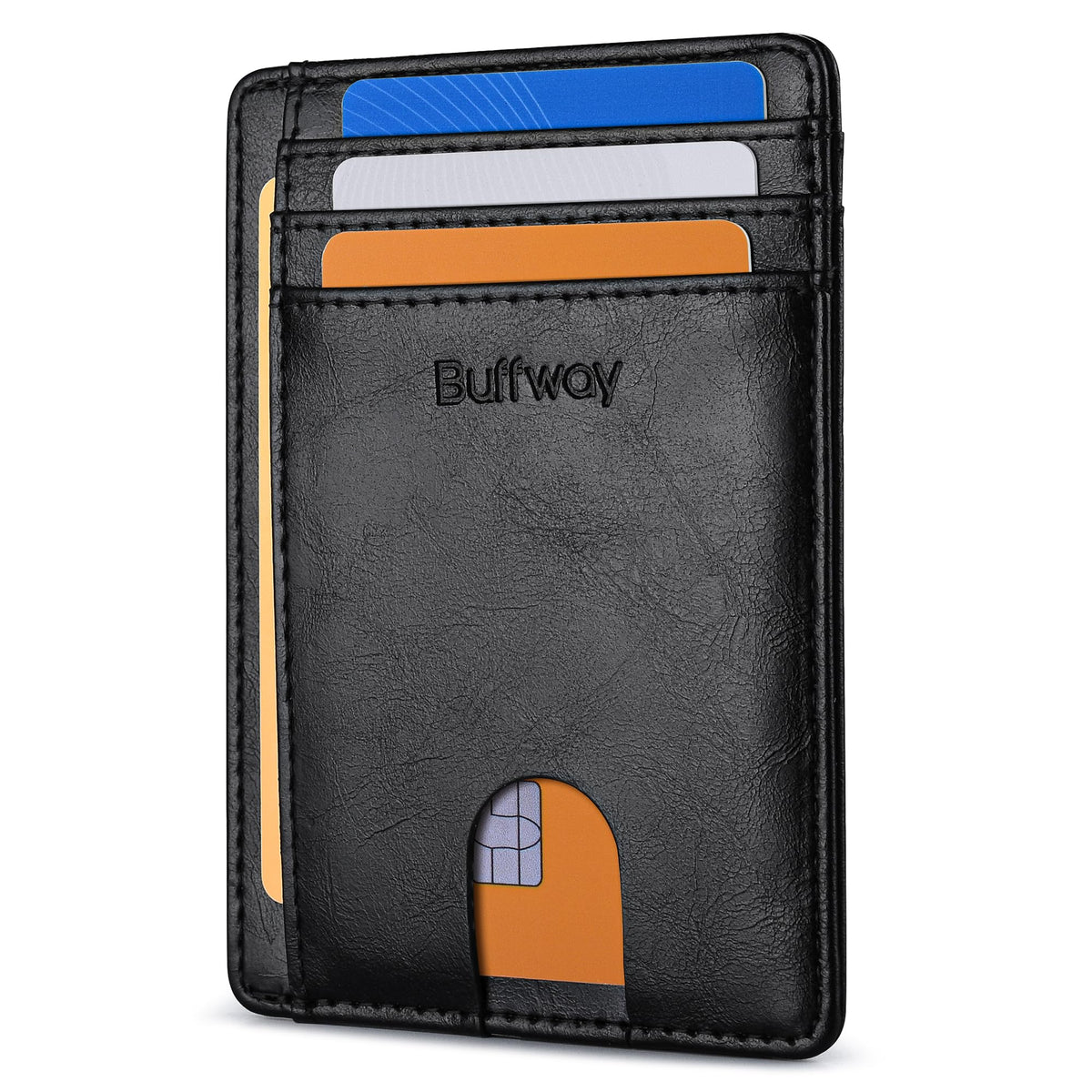 Buffway Slim Leather RFID Blocking Wallet for Men and Women