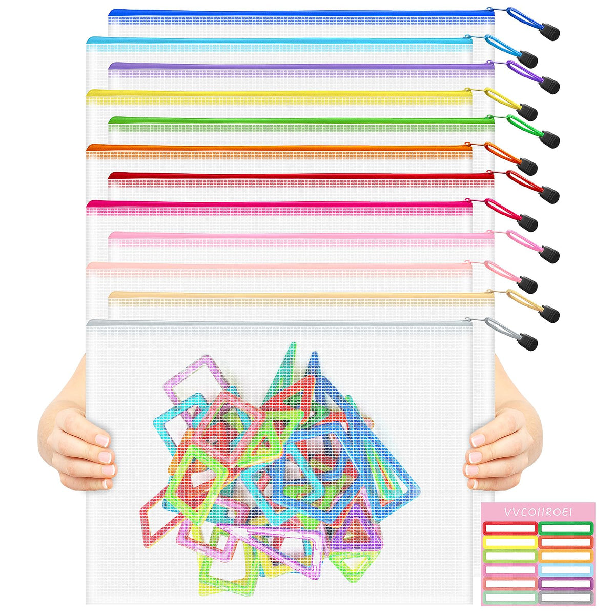10-Size Mesh Zipper Pouch Organizer Set in Assorted Colors