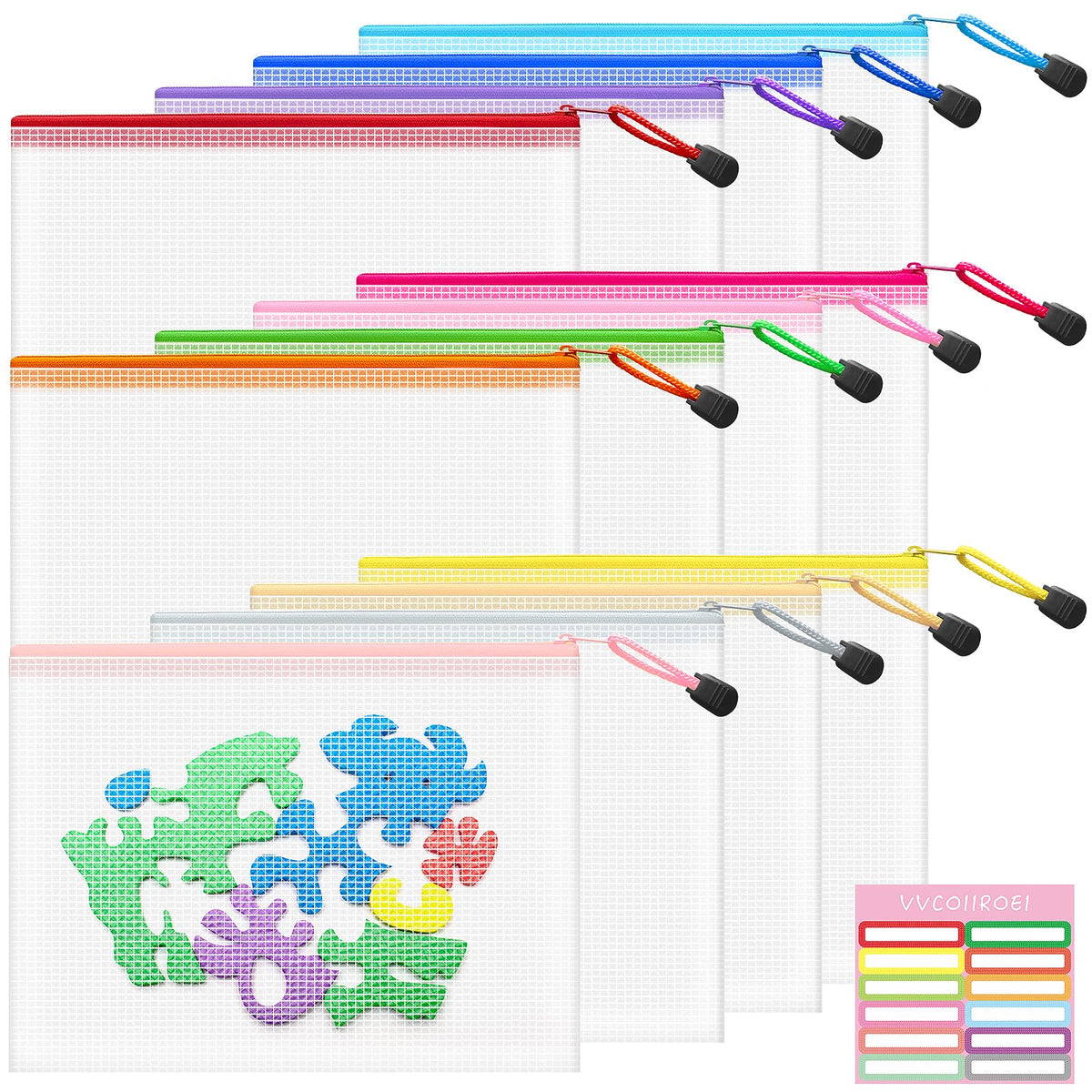 10-Size Mesh Zipper Pouch Organizer Set in Assorted Colors