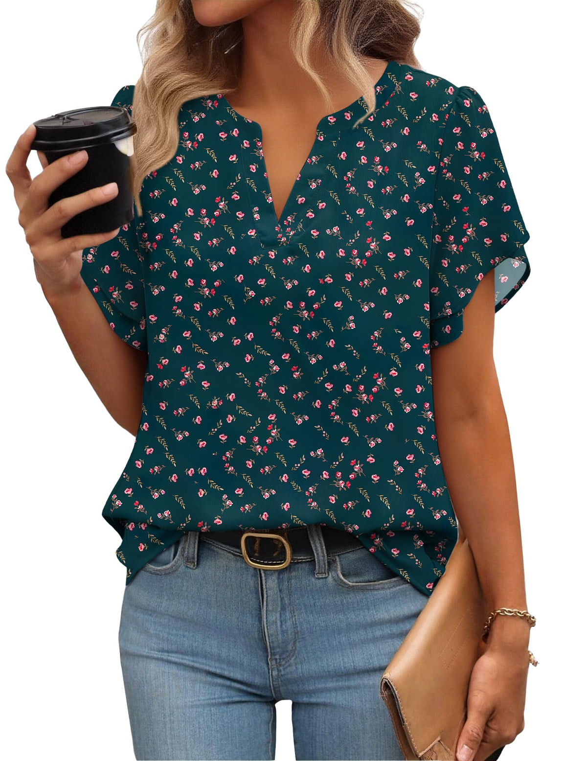 Zeagoo Women's V-Neck Short-Sleeve Chiffon Work Blouse