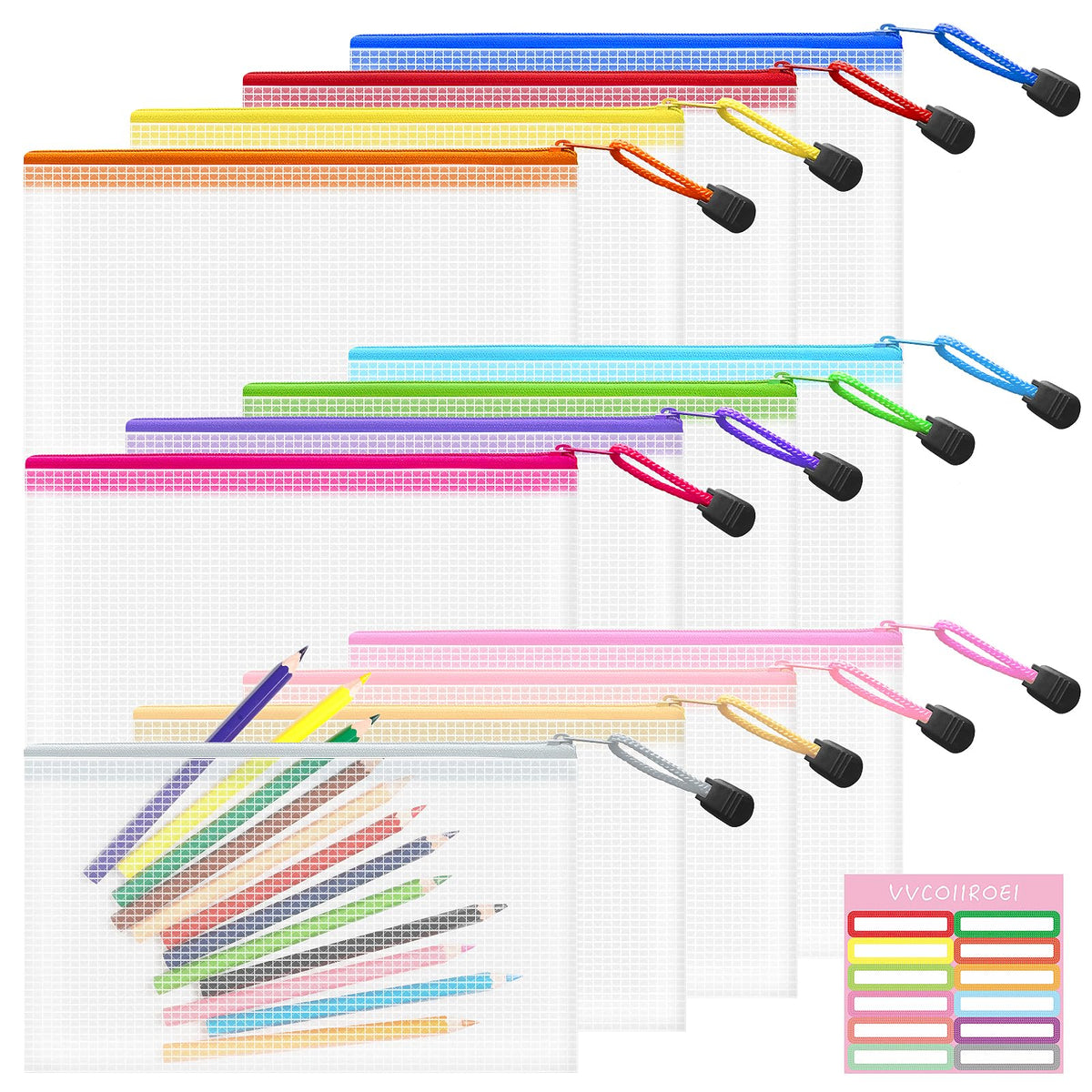 10-Size Mesh Zipper Pouch Organizer Set in Assorted Colors