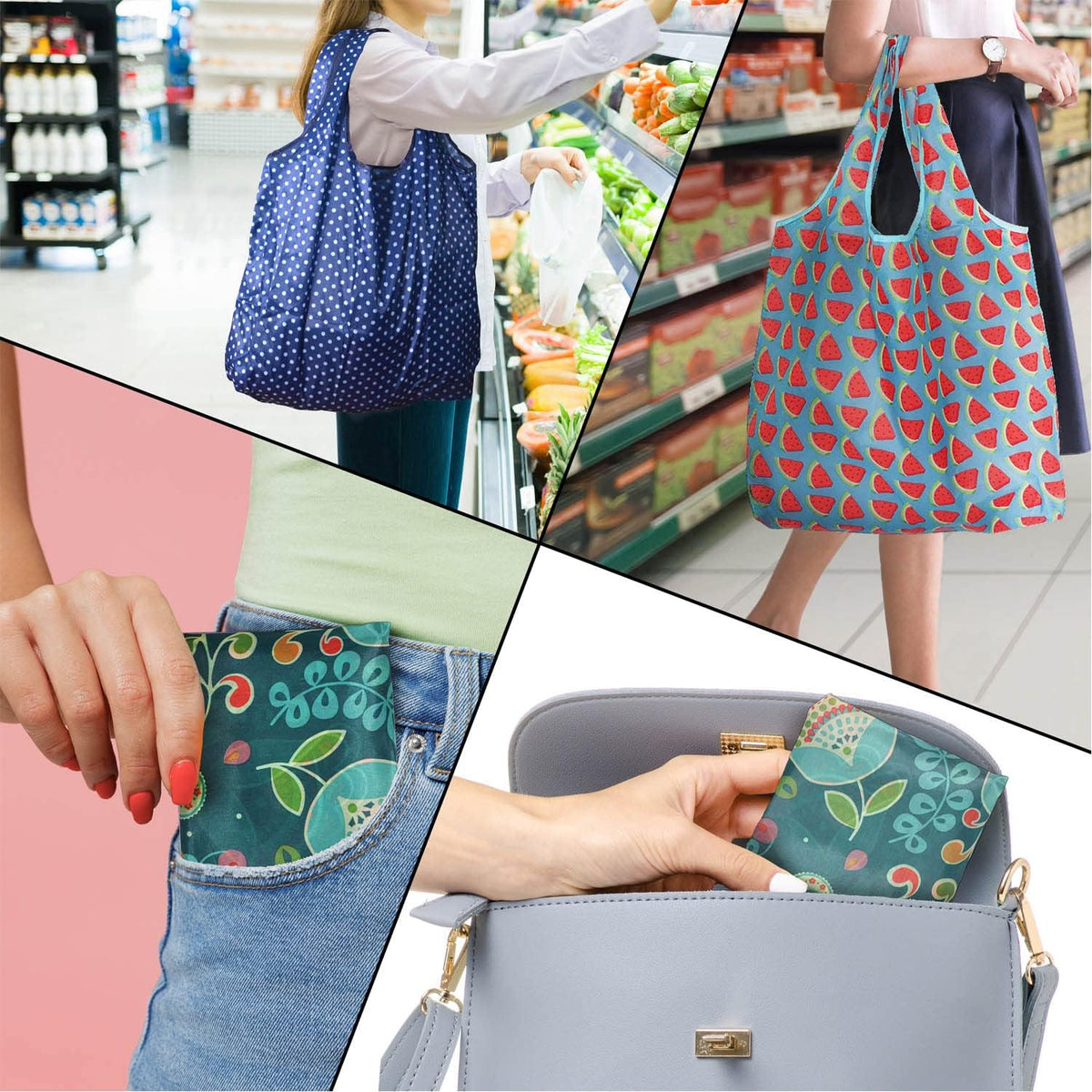 Noilk Reusable Grocery Bags,4 | 6 | 12 Pack 50Lbs Foldable Washable Fashion Shopping Bags, Portable Tote Bags Gifts For Women