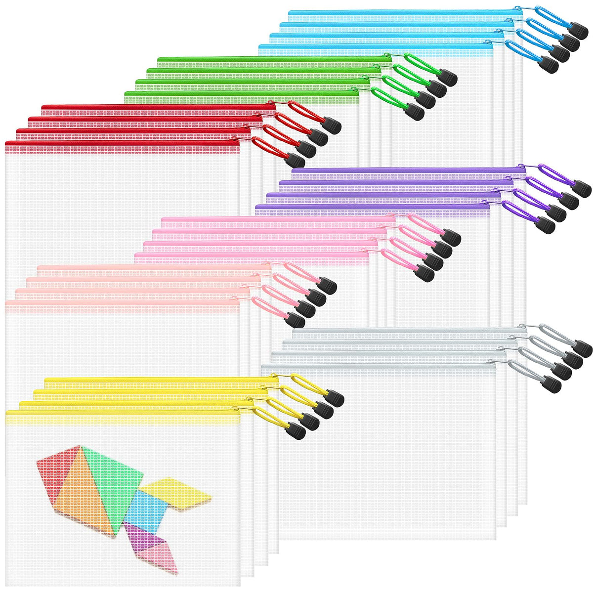 10-Size Mesh Zipper Pouch Organizer Set in Assorted Colors