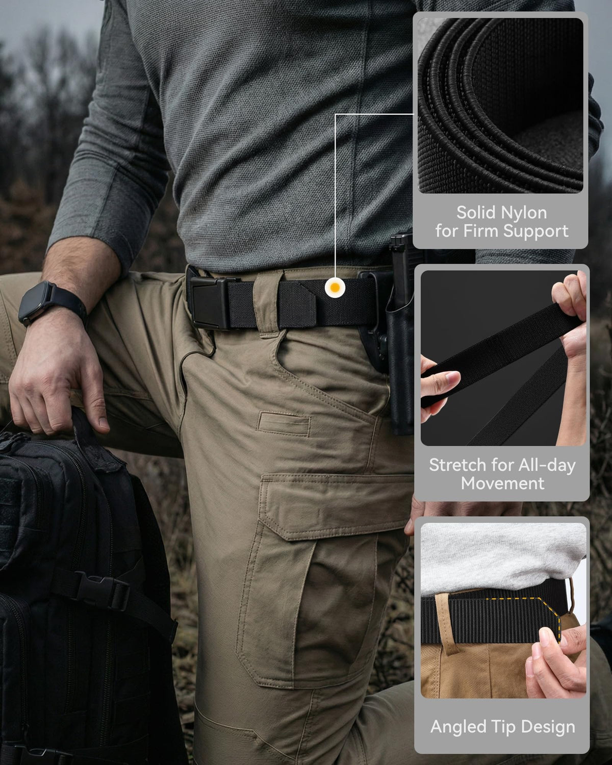 CHAOREN Men's 1.5-Inch Stretch Tactical Work Belt with Buckle