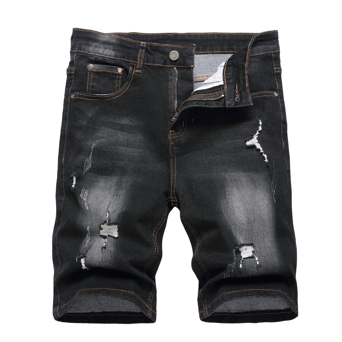 JUNBAOSS Men's Slim-Fit Ripped Stretch Denim Shorts