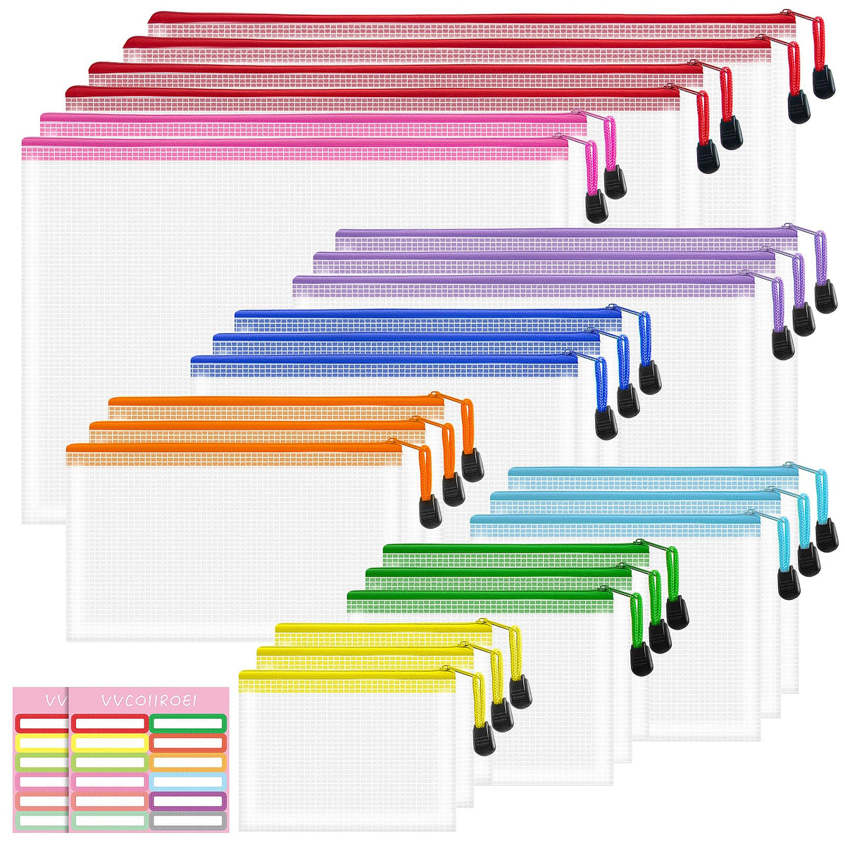 10-Size Mesh Zipper Pouch Organizer Set in Assorted Colors