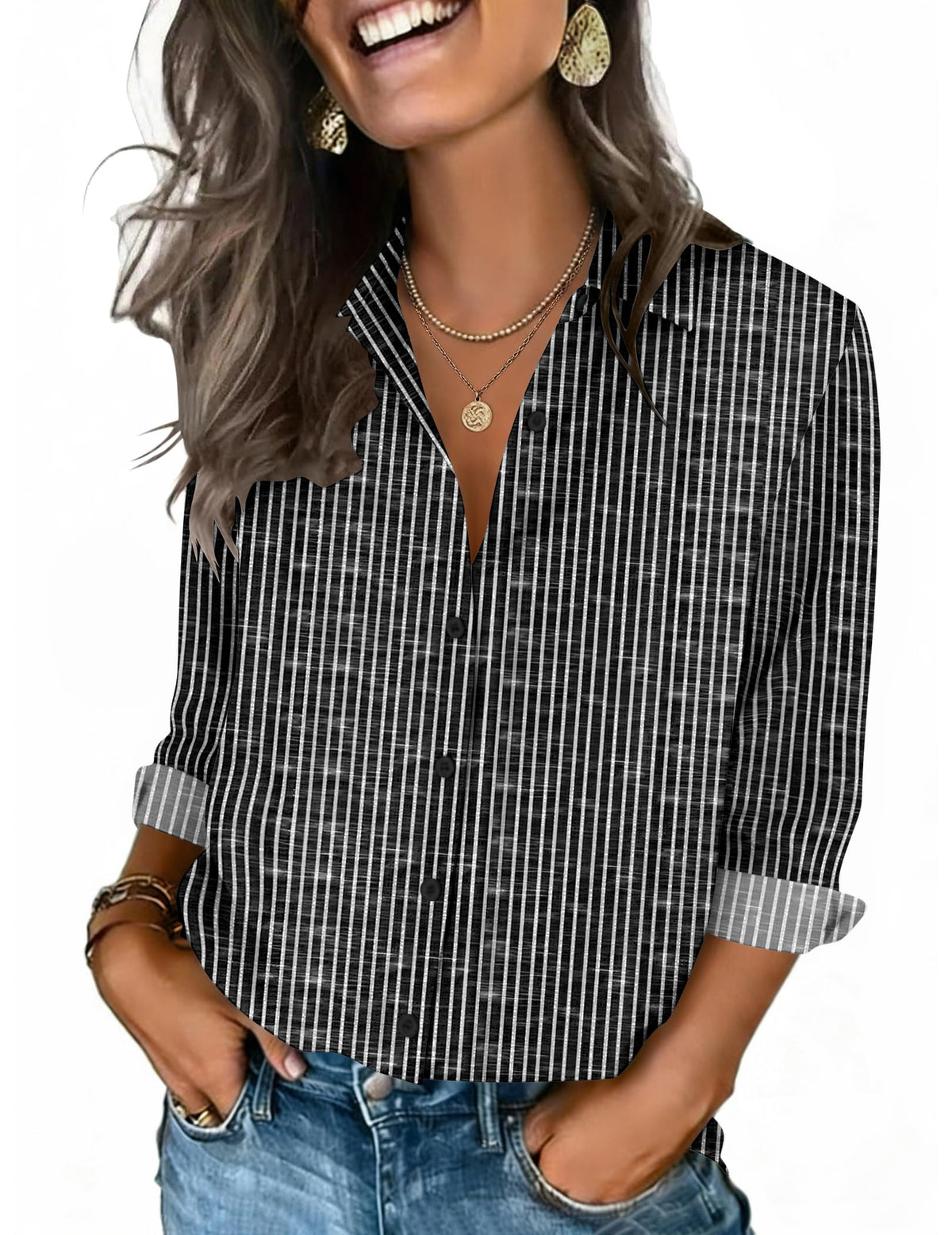 Zeagoo Women's V-Neck 3/4 Sleeve Button-Down Blouse