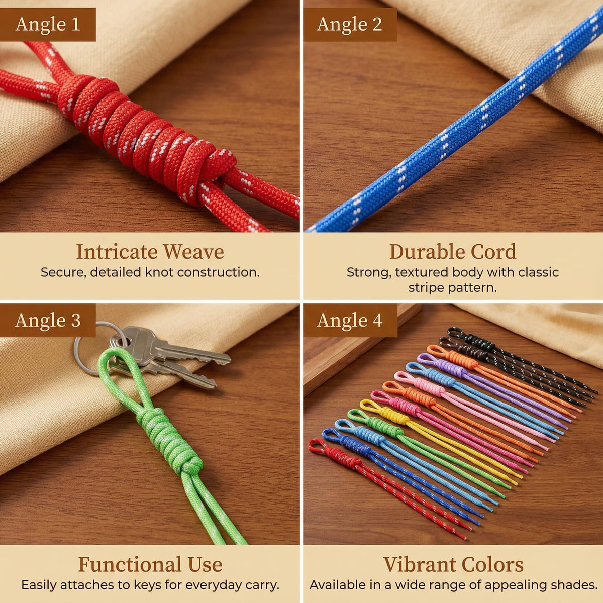 12-Piece Braided Nylon Paracord Keychain Charms for Bags