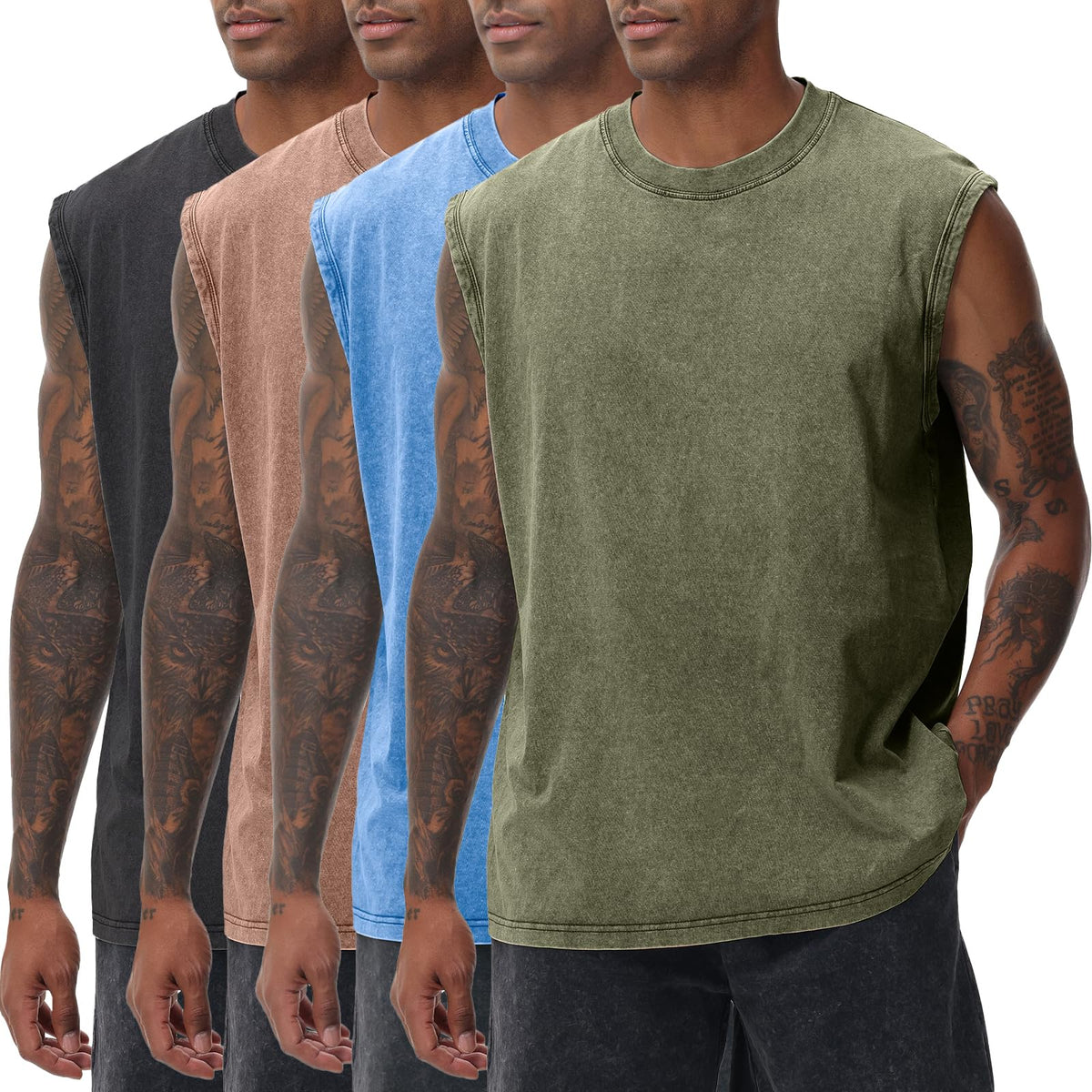 SnowElve Mens Workout Tank Tops Sleeveless Tee Shirts Men Muscle Shirt Gym Acid Wash T Shirts Running Beach Loose Fit Tee